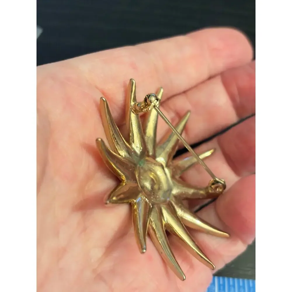 Monet Signed Vintage Gold Starburst Brooch AS-IS Repair